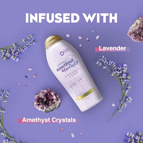 OGX Calming + Amethyst & Lavender Body Scrub & Wash, Gently Exfoliating, 19.5 fl oz